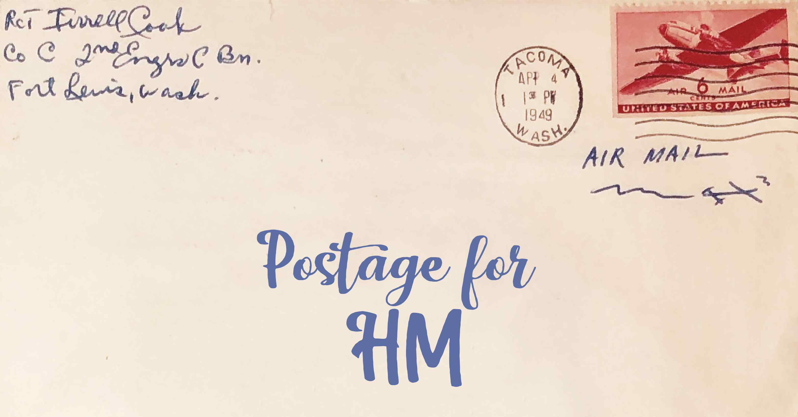 Photo of an old envelope reading 'Postage for the Heard Island and McDonald Islands'