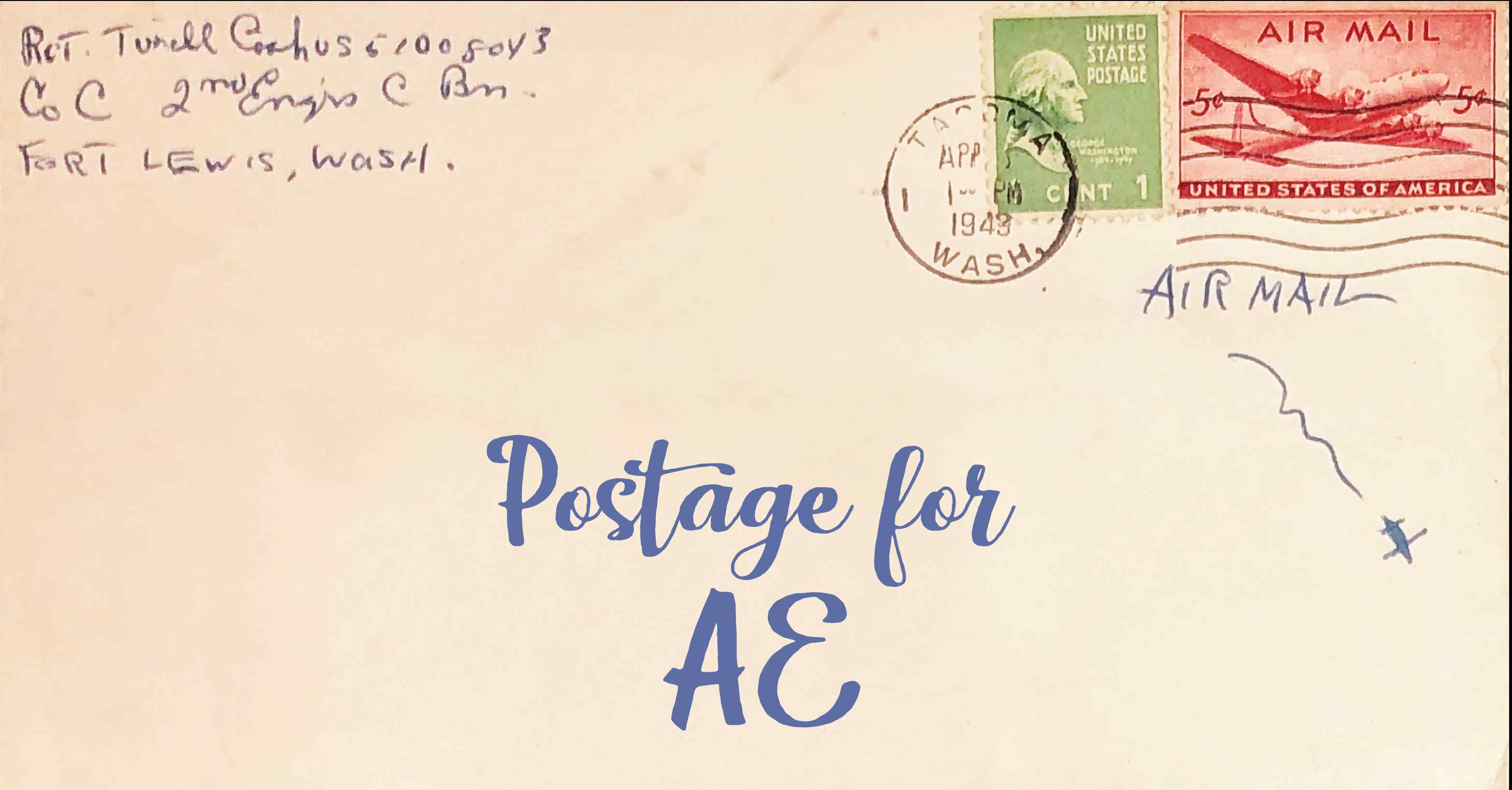 Photo of an old envelope reading 'Postage for the United Arab Emirates'