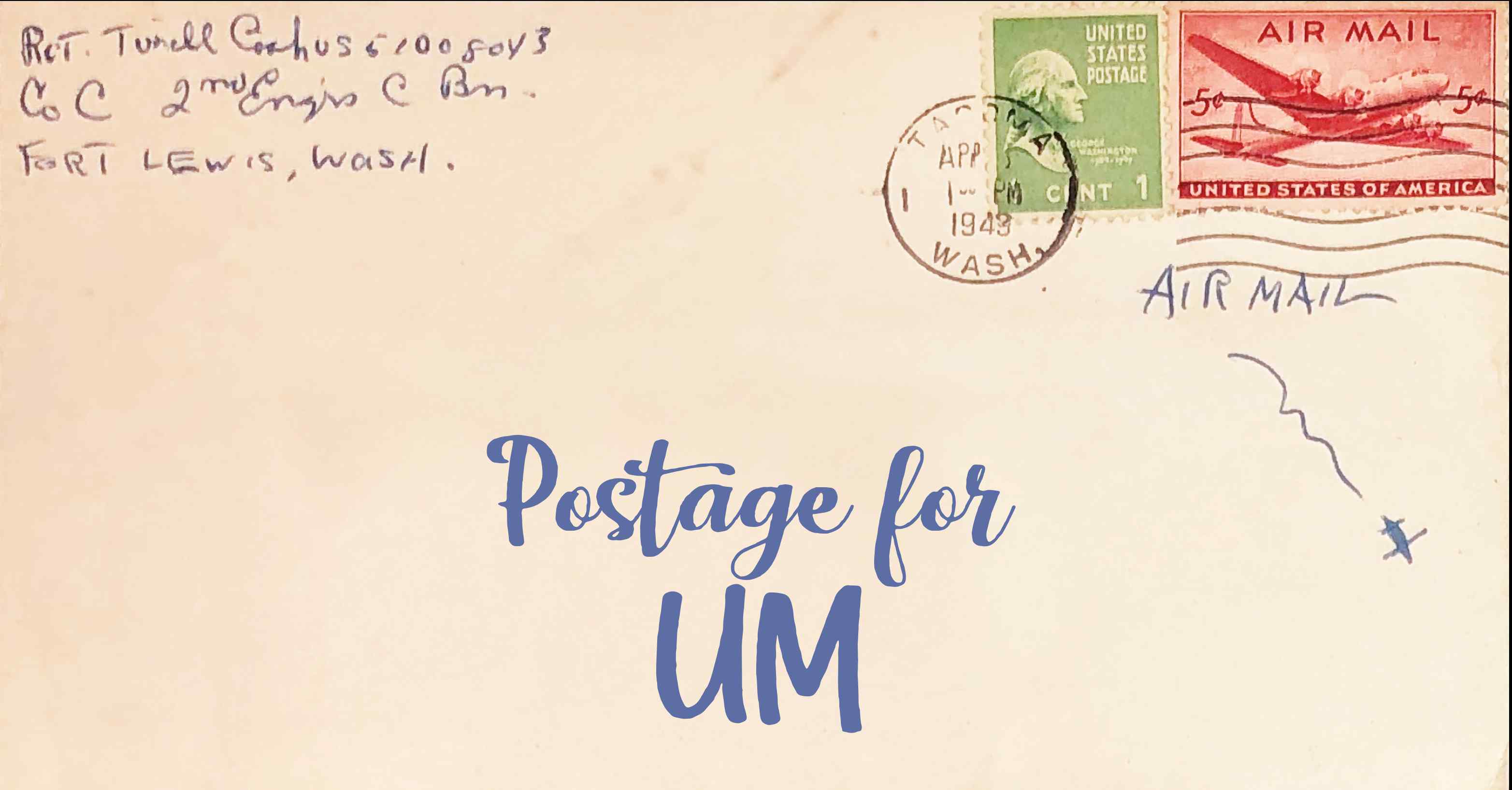 Photo of an old envelope reading 'Postage for the United States Minor Outlying Islands'