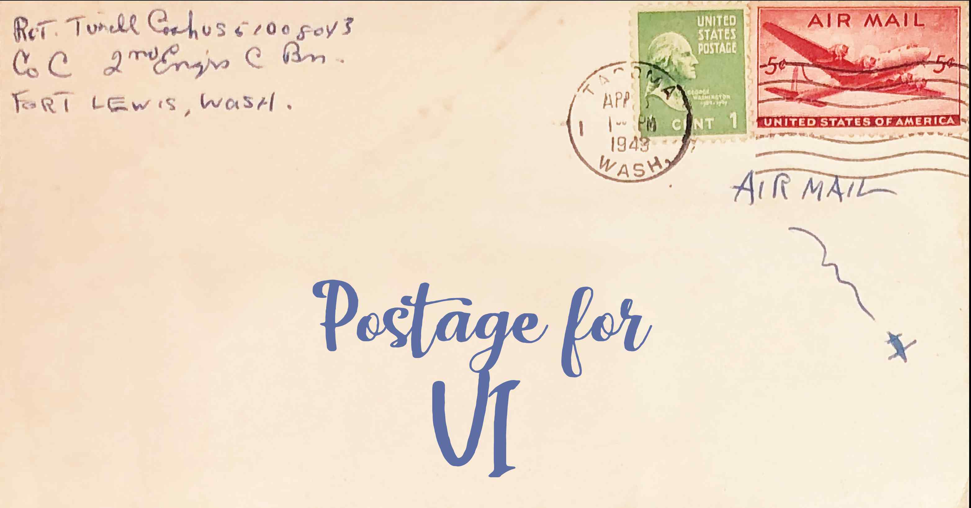 Photo of an old envelope reading 'Postage for the United States Virgin Islands'