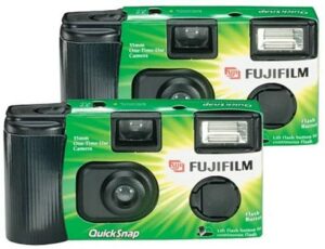 Two disposable cameras. Green. FujiFilm Quicksnap.